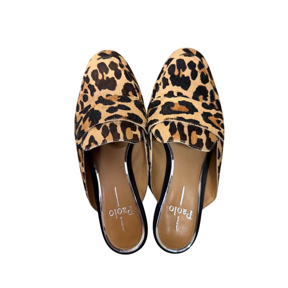 Paolo Mules Leopard Print Genuine Fur Calf Hair Slip On Loafer Flats Women 7M